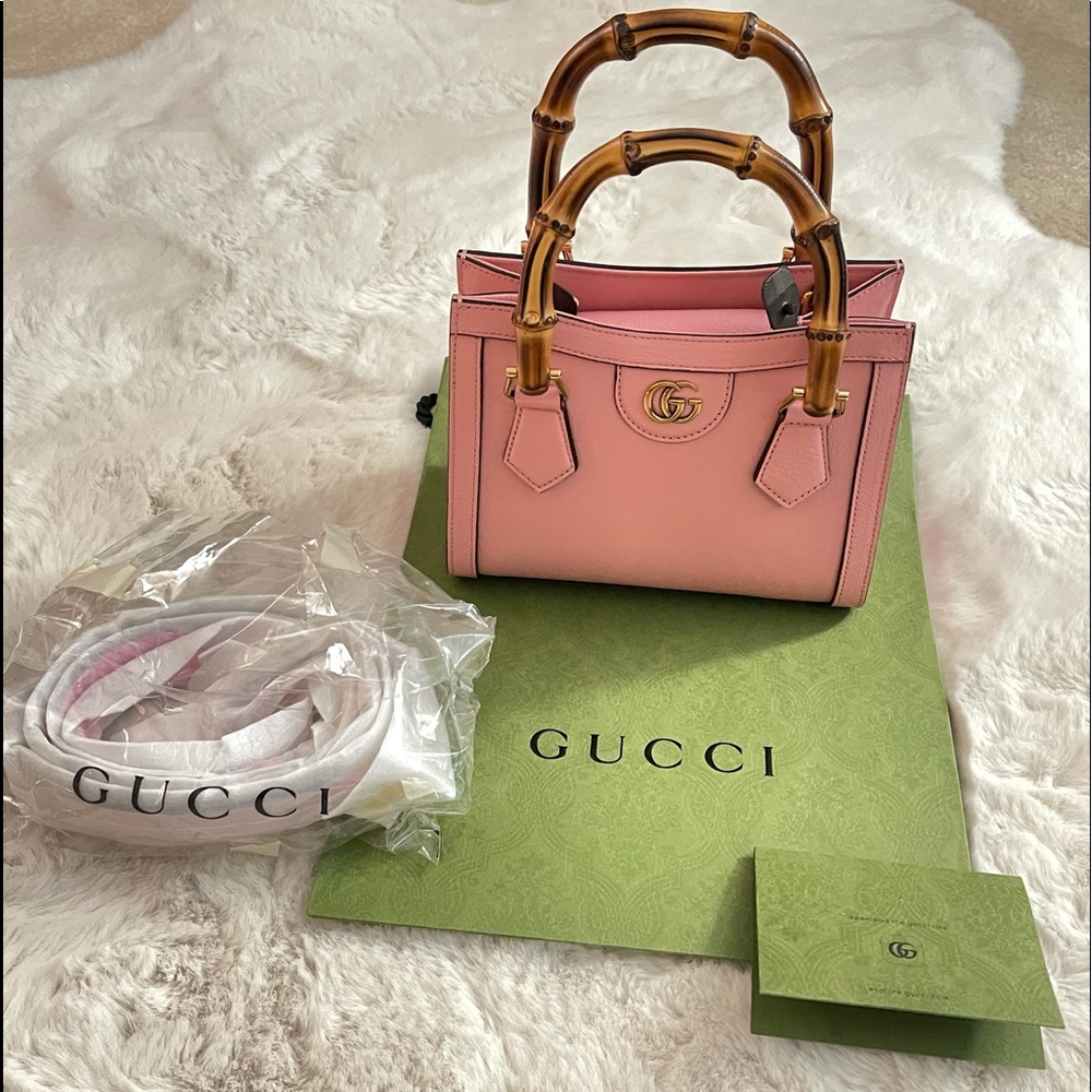 NEW GUCCI LADY DIANA MINI TOTE BAG PASTEL PINK